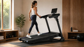 Woman doing an incline walking workout on a UREVO treadmill
