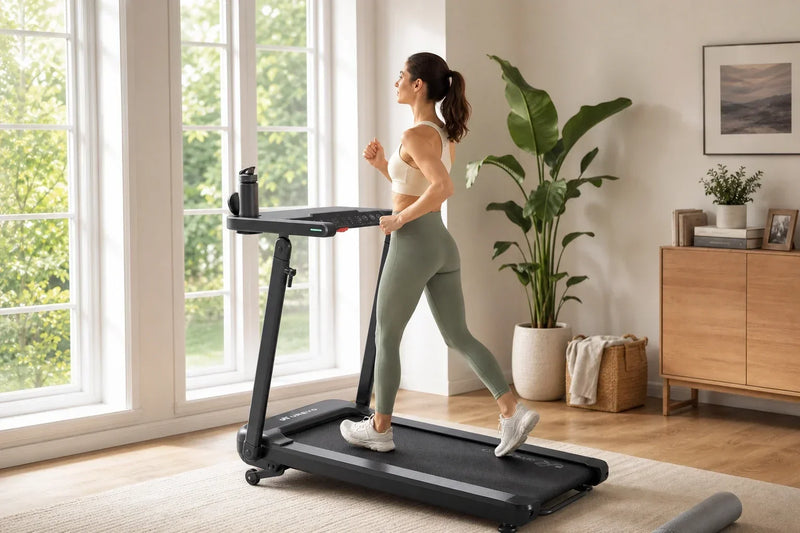 Walking toward 15,000 steps on a UREVO treadmill