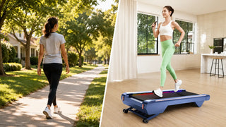 Woman compares outdoor walking with treadmill walking indoors.