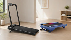 UREVO Strol 2E treadmill and CyberPad incline walking pad side by side