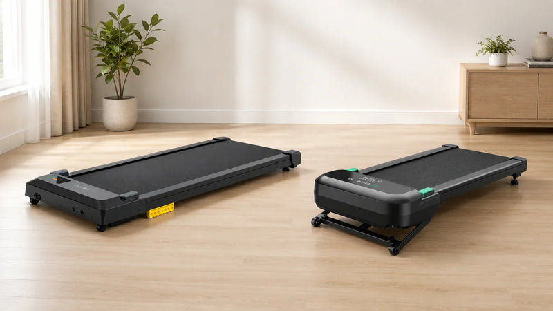 Two walking pads shown side by side for comparison.