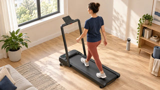 Beginner walking comfortably on a UREVO treadmill