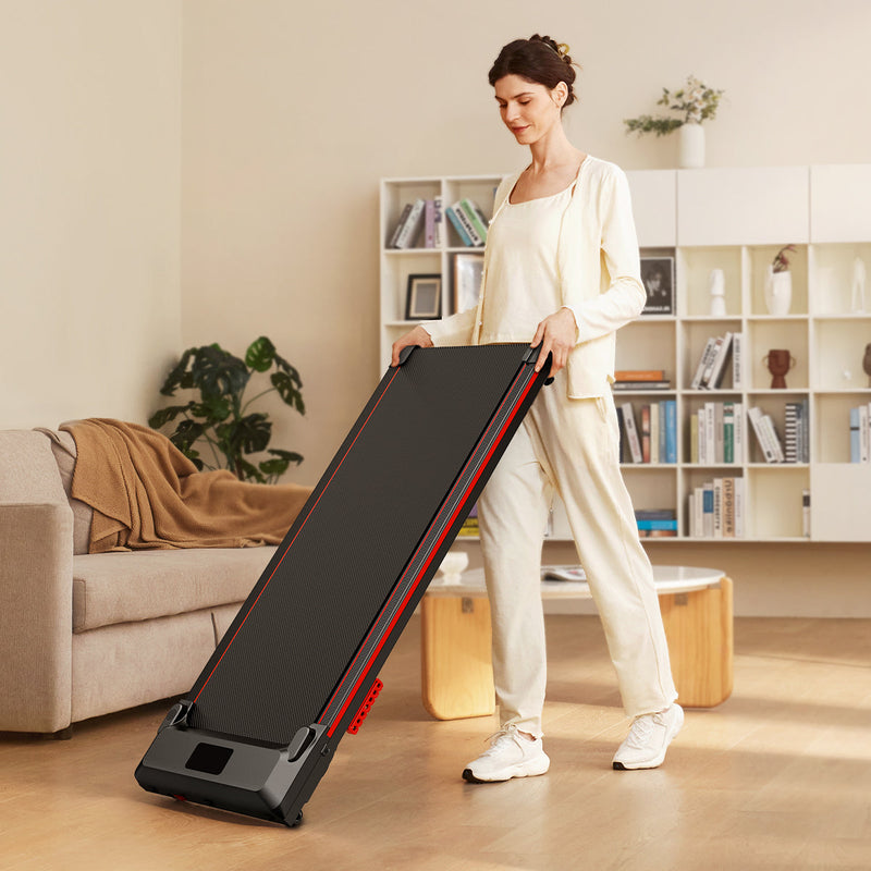 A woman with UREVO SpaceWalk E1 Walking Pad