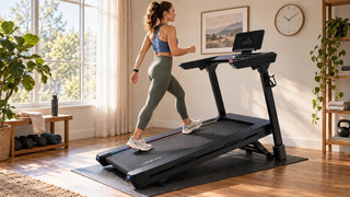 Woman incline walking on a UREVO treadmill
