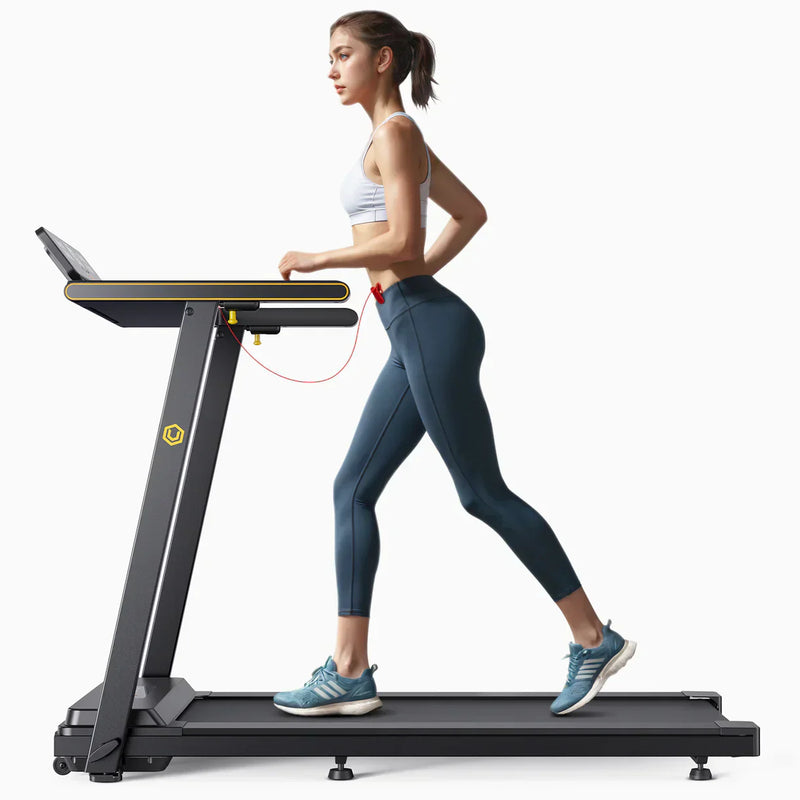 A Woman Running on the UREVO Strol 1 Pro Treadmill