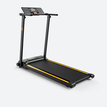 Fit woman posing with Urevo Foldable Treadmill