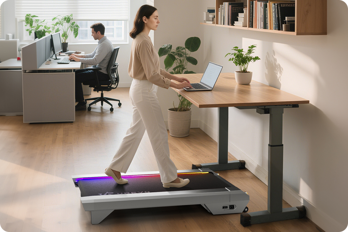 UREVO CyberPad large running deck with shock absorption zones highlighted