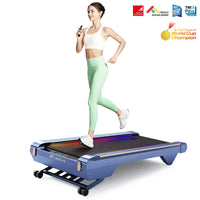 Woman running on an award-winning UREVO CyberPad for Home Smart Treadmill
