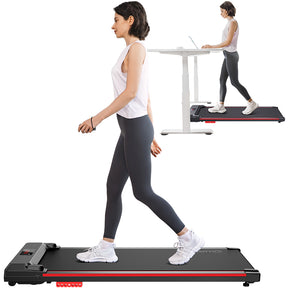 UREVO SpaceWalk E1 Walking Pad, woman walking on treadmill, home office fitness equipment